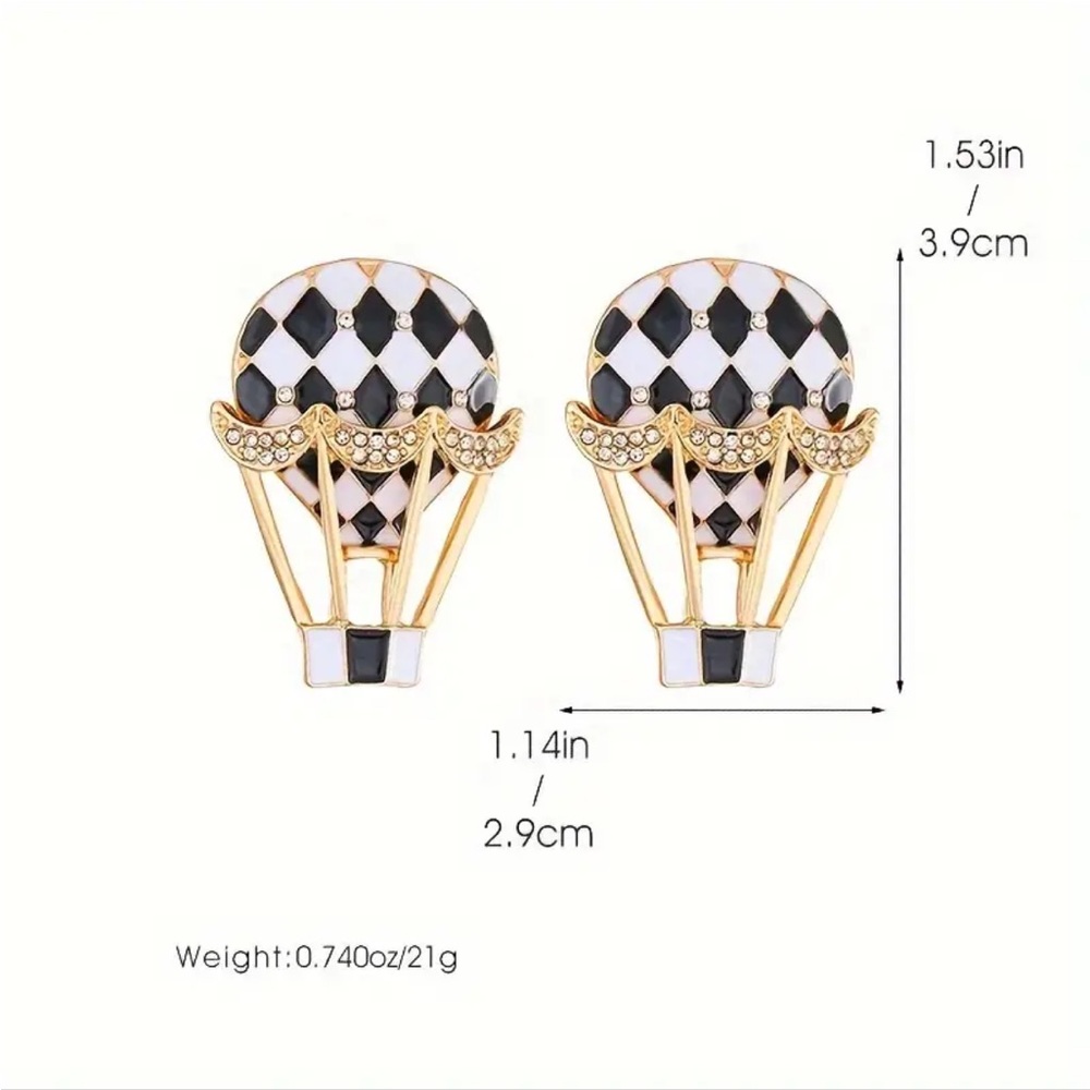 Enameled Checkered Hot Air Balloon Stud Earrings - Picture 5 of 5